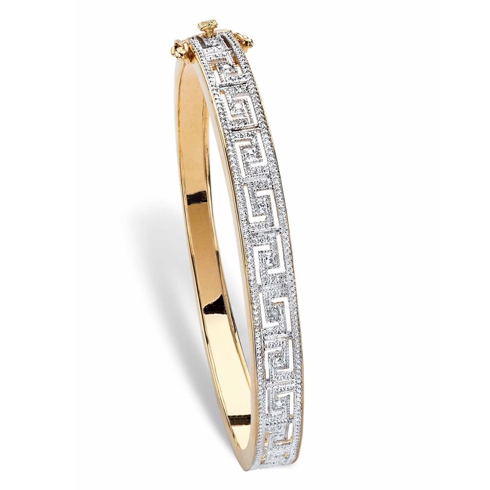 Diamond Accent 18k Gold-Plated Greek Key Bangle Bracelet 7.5" NWT